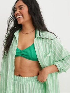 AERIE Linen Blend Cover Up Shirt & High Waisted Shorts